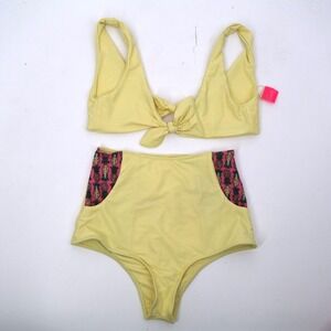 Lolli Butter Yellow High Rise Bikini‎ with Pineapples Tie Front Beach Retro KPop